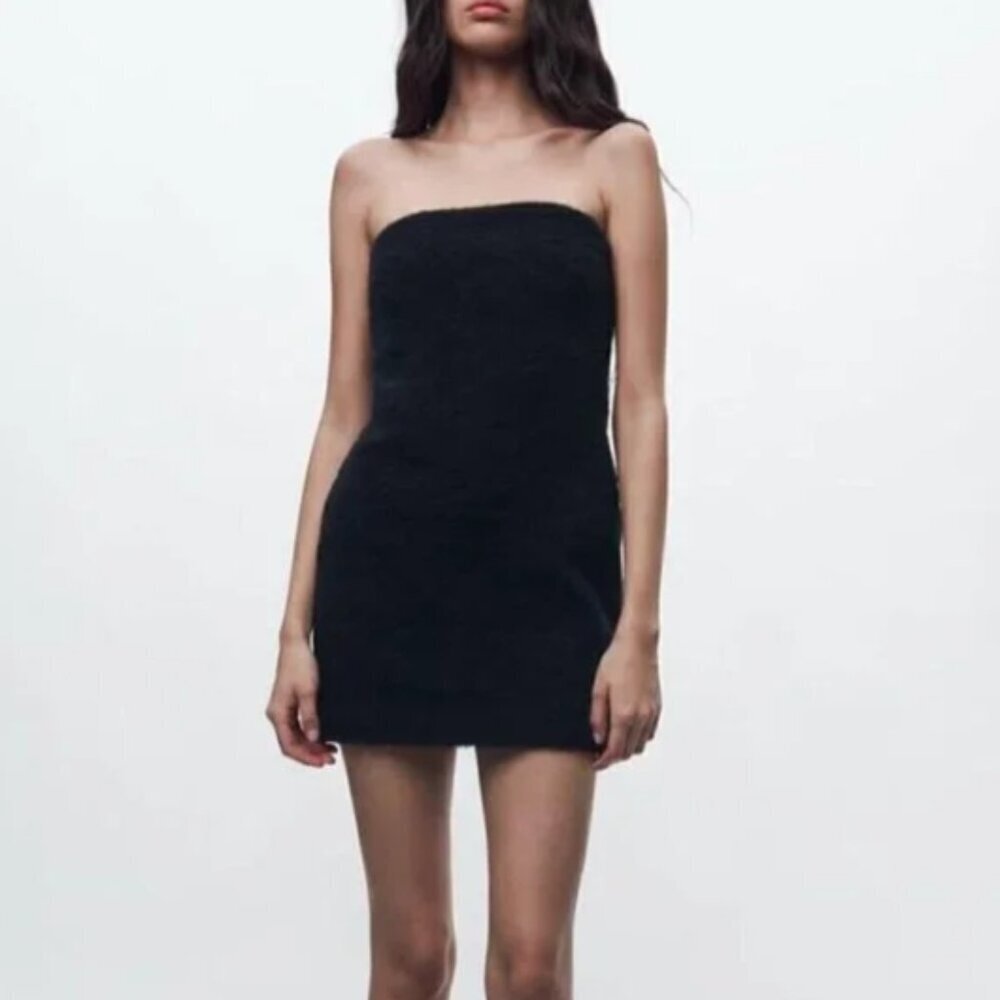 ZARA | Fuzzy Faux Fur Strapless Mini Dress | Sz. S
